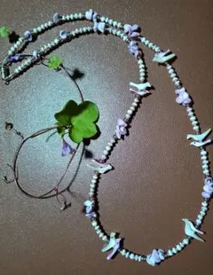 sale!!!シェルビーズ 鳥モチーフ 紫色巻貝　フェティッシュネックレス