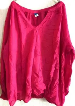 海外古着✨OLD NAVY ピンク Vネック 長袖シャツ 【L】レディース