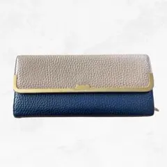 ツモリチサト　長財布　バイカラー　レディース財布　ネイビー　猫　猫柄