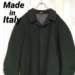イタリア製 ステンカラーコート ウールコート カシミヤ混 ネイビー L 上品♪