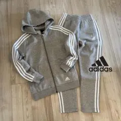 adidasアディダス○ジュニア裏起毛ジャージ上下セット○グレー○150
