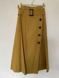 サイドボタン　トレンチスカート　ロングスカート　ベルト付き　Sサイズ