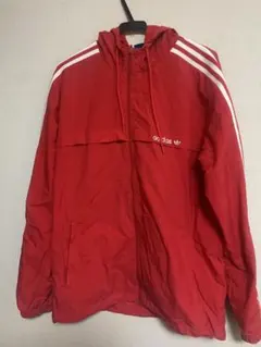 adidas 赤 ナイロンジャケット フード付き
