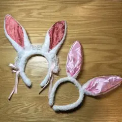 お値下げ！うさ耳カチューシャ 2点セット コスプレ レース ピンク ホワイト