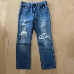 GU ダメージ加工 ストレートデニムパンツ