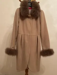 Apuweiser-riche ベージュファーミドルコートファー取り外し可