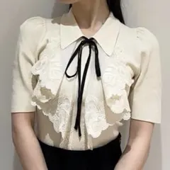 【美品】SNIDEL スナイデル ラッフル刺繍ニットプルオーバー CRM