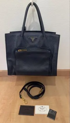 【極美品】プラダ 三角ロゴ ヴィッテロ 2way レザーショルダー Gカード付