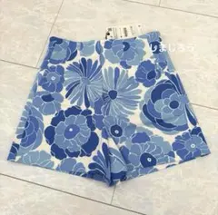 新品タグ付　ZARA ハイウエストショートパンツXS 花柄　ブルー系