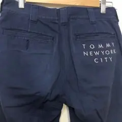 ★TOMMY ロング丈パンツ 裾裏地迷彩、チェック、星柄 ネイビー