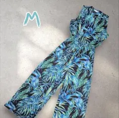 ボタニカル　オールインワン　リゾート　旅行　M グリーン系　柄物　ノースリーブ