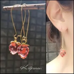 No.78 クリアレッド♡いちご♡ゆらゆら華奢ワイヤーピアス イヤリング 苺