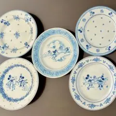 ディズニー Blue Posy ケーキ皿 5枚セット　ミッキー＆ミニー 柄違い
