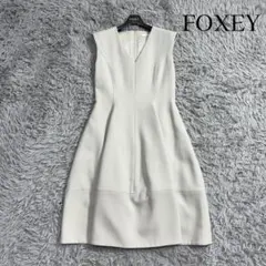 定価13万✨フォクシー Vバロンウールドレス フレアAライン ライトグレー 40