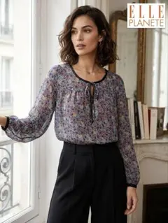 ELLE PLANETE エルプラネット 花柄 シアーブラウス サイズ40のサムネイル