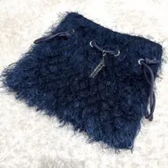 シャルマントサックCharmantsac フリンジ 巾着バック ネイビー 青