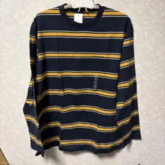 UNIQLO ネイビー/イエロー ストライプ 長袖カットソー XL