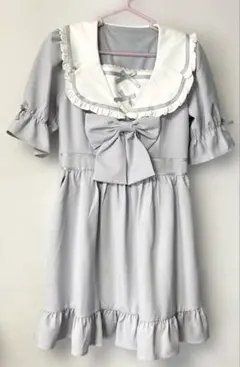 美品　ウサ耳　セーラーカラー　ワンピース　サックス　水色　Mのサムネイル