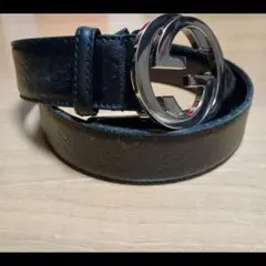 GUCCI ブラックレザー ベルト ダブルGロゴ