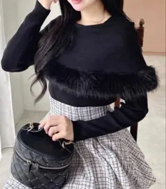 INGNI フェイクファー付ケープニット