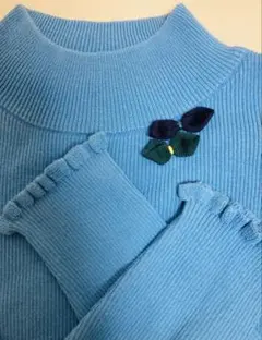 160 ファミリア 綿混セーター リボン 水色 フリル