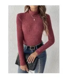 SHEIN 赤 リブ編み タートルネック 長袖 XS
