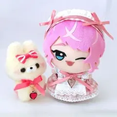 ぬい服/ちびぐるみ/ピンク/メイド服/ギンガムチェック10-12cmヘッドドレス