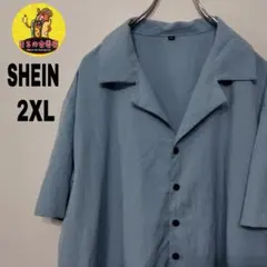 USA古着 SHEIN　半袖ボタンシャツ2XL　スモークブルーのサムネイル