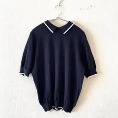 ☆【クロッシー】サマーニット 襟有 涙あき 半袖 シンプル カジュアル Lのサムネイル