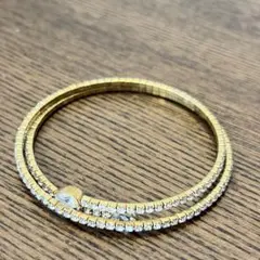 スワロフスキー 金色クリスタルストーン 二重バングル