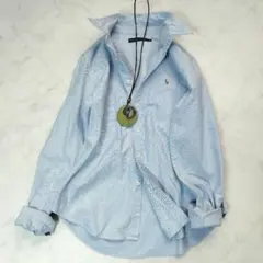 美品　ラルフローレン　オックスフォード　長袖シャツ　ライトブルー　ポニー刺繍