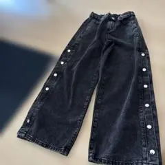 SHEIN サイドボタン ワイドデニムパンツ ブラック 9Yのサムネイル