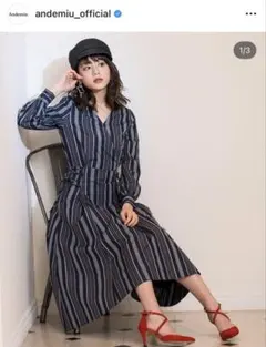 【Andemiu】サイドレースアップロングシャツワンピース