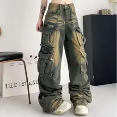 デニム ワーク デニム カーゴパンツ ワイド ユニセックス ゆるだぼ