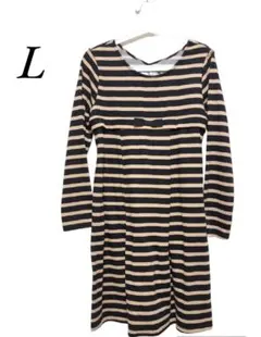 【L】授乳口付き 裏起毛 長袖 ワンピース マタニティ フォーマル