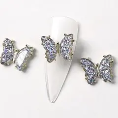 P289《２個》ネイルパーツ シルバー 蝶々 バタフライ 成人式 派手