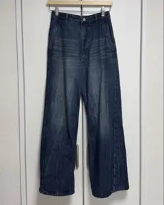 curved flare denim slacks