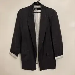 【ジャケット】ZARA ザラ　プリントカフス　リネンブレザー　グレー