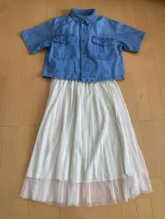 フレアスカート（グレイル）デニムブラウス半袖（GU）　Mサイズ　2点セット