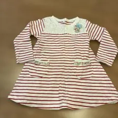 赤と白のストライプ長袖ワンピース100