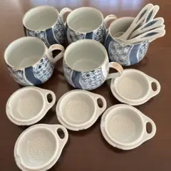 日本製 陶器 コーヒーカップセット 6個と蓋スプーン付き