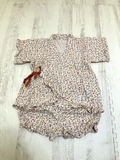 95cm 女の子 花柄 甚平 浴衣 オレンジ お祭り フリル