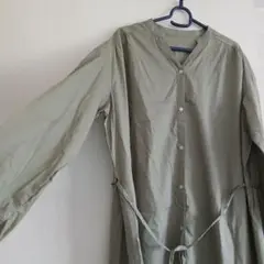 ELFINDOOL　シャツワンピ　サイズフリー　マタニティ　カーキ　ロング丈