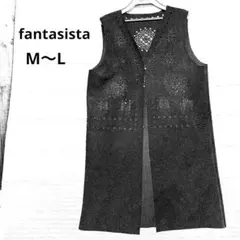 fantasista スエード調 ブラック ベスト カットワーク 美品 M〜L