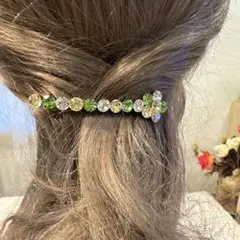 ❤︎プレミアム限定526Cキラキラストーン小花ヘアパレッタ高級ビジュー7cm黄緑白