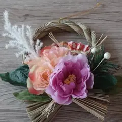 年内販売残り2日！しめ縄飾り ピンク×オレンジ