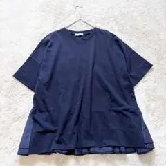 yori ヨリ　フリル　半袖　Tシャツ　ネイビー　フリーサイズのサムネイル