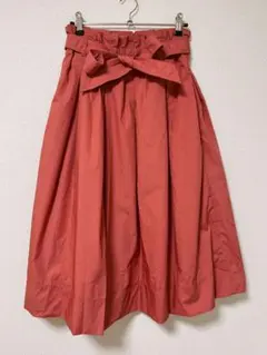 【美品】ユニクロ　フレアスカート　ウエストゴム　M　オレンジ　レッド