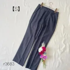 チェック柄 センタープレス パンツ ウール混 きれいめ　オフィス　紺【S】