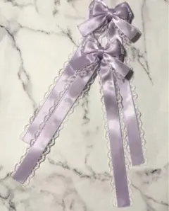 量産型 ロング ヘアクリップ 姫リボン♡エンジェルパープル♡
